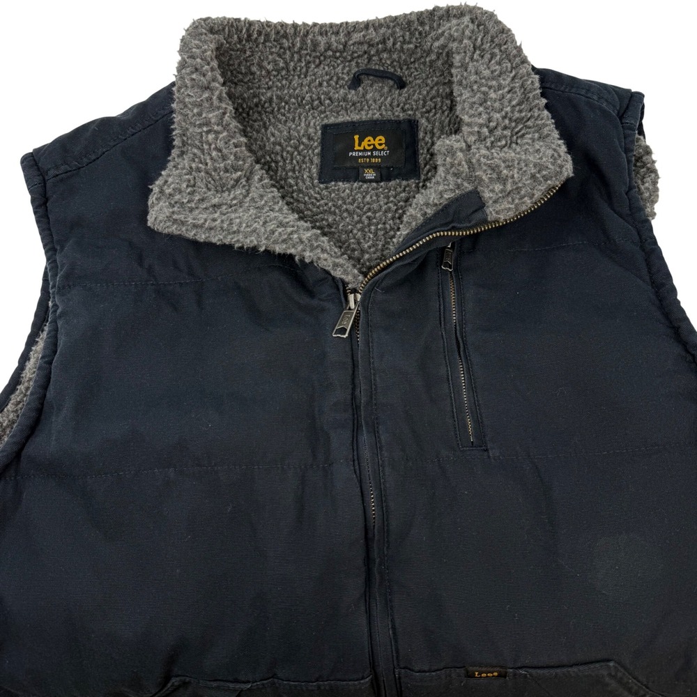 Lee Premium Select Mens XXL Black Canvas Sherpa Lined Workwear Vest Full Zip